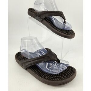Kenkoh Spirit V Flip Flop Sandals Mens 9 Brown Leather Acupressure Massage 2314